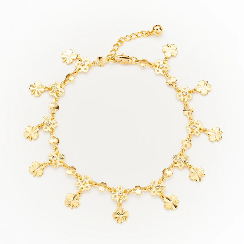 Wholesale Jewelry Hot Selling Gold Plated Daisy Anklet Trendy Luxury Adjustable Environmental copper Curb Chain Daisy Anklet