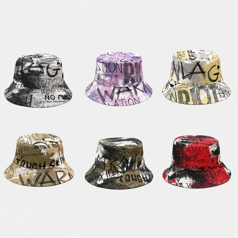 European and American graffiti letters flat cap men and women personality street trend shade bucket hat can be customized LOGO