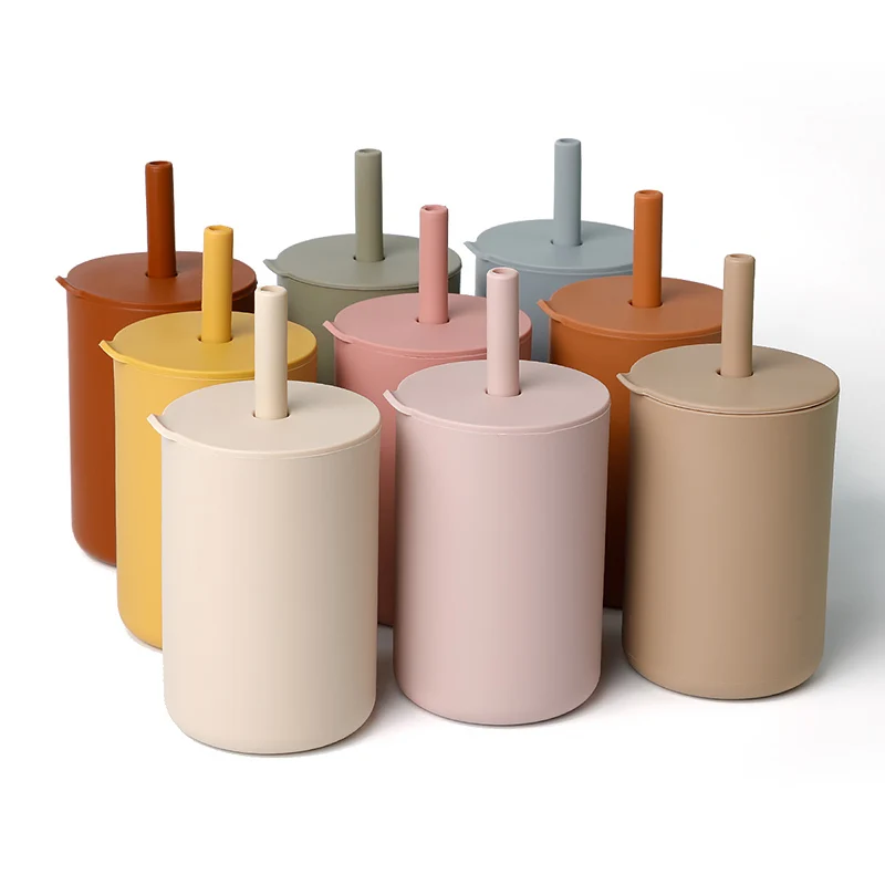 BPA Free Unbreakable Baby Silicone Cup Training Drinking Non Sprill Proof Sippy Straw Baby Drink Cup for Toddler