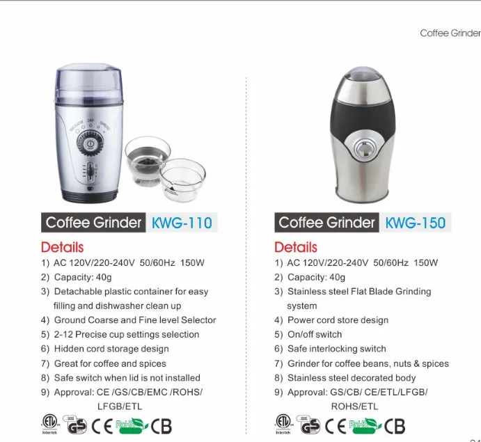 KWG-110 Hot Sale Cheap Mini Portable Adjustable Coffee Grinder household and commercial use for beans nuts spices