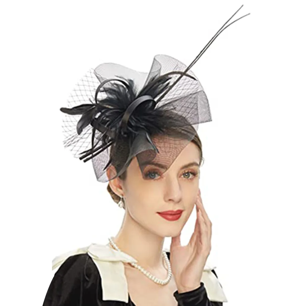 Европейская и американская Ретро свадебная тиара со страусиным шестом для вечеринки модная сетчатая пряжа из пеньковой пряжи тиара