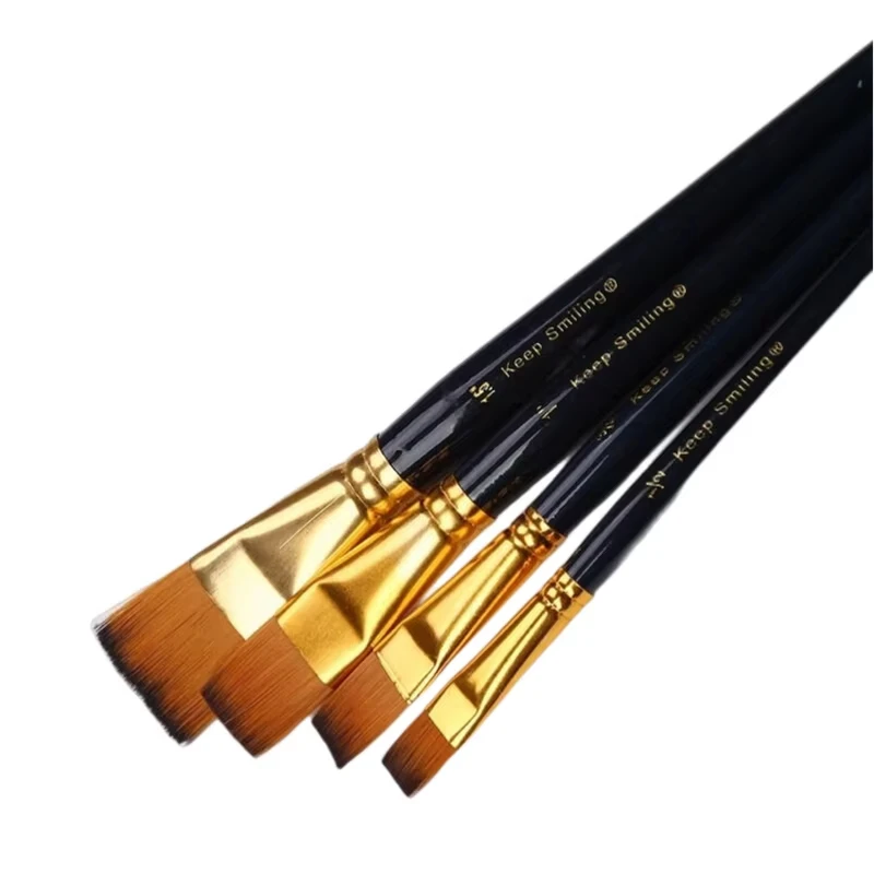 Keep Smiling 4pcs Flat Shape Painting Acrylic Watercolor Gouache Art Paint Brushes Set