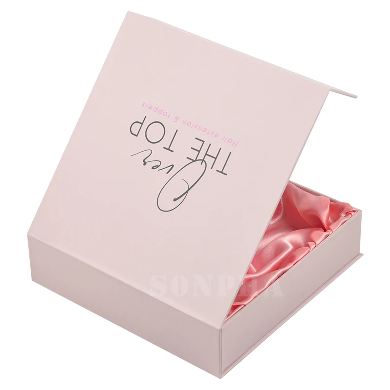 Custom Logo Cardboard Magnetic Box Packaging hair extension wig box for Clothing Jewelry Skincare Makeup box with satin lining
