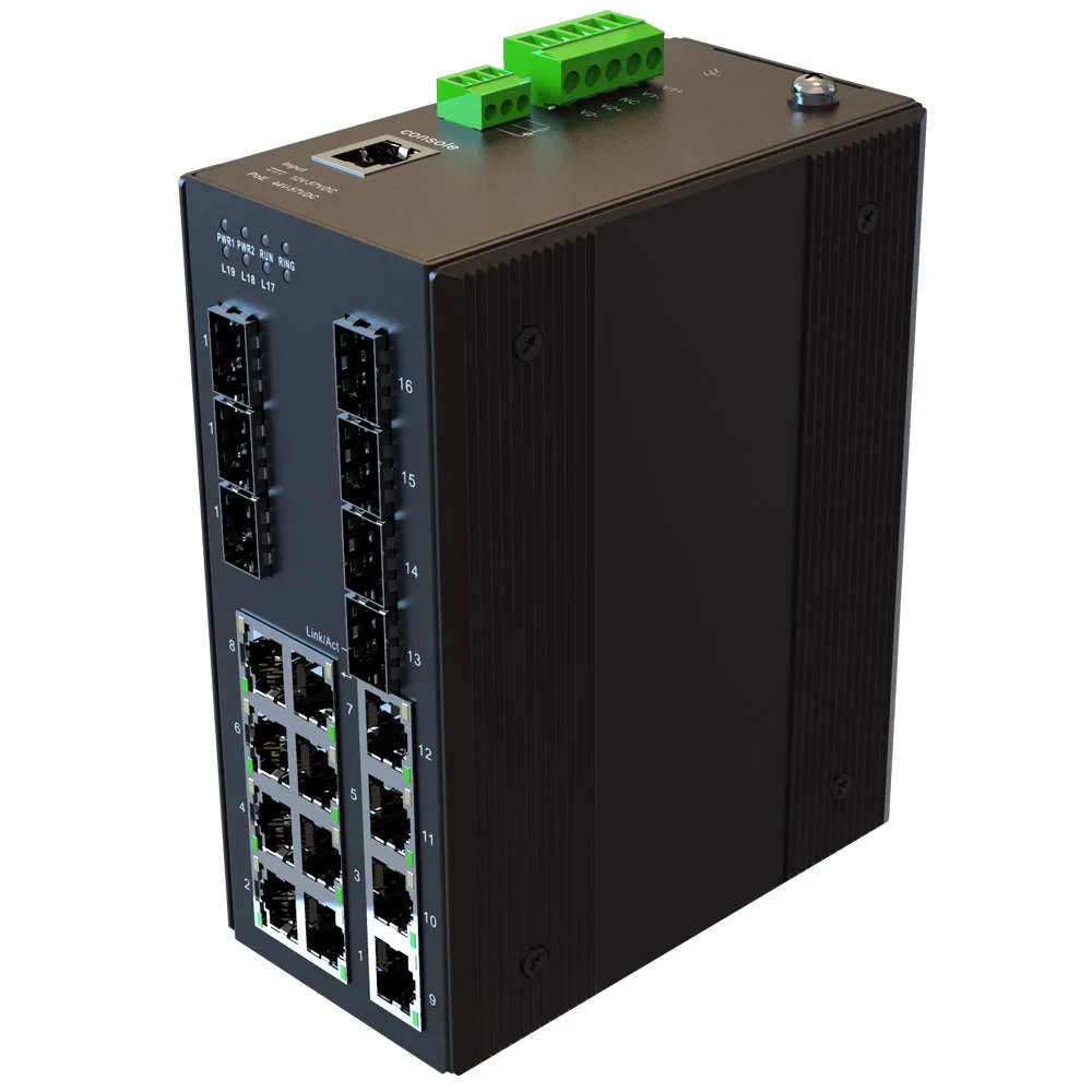 OEM 19 Port Full Gigabit  Outdoor IP Camera DC12V 24V 48V Managed Industrial Ethernet Switch