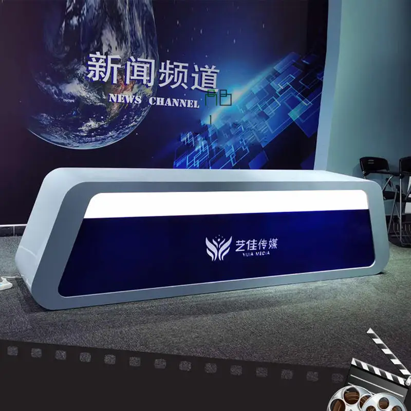 Modern reception desk media broadcast desk front desk broadcast table for TV studio