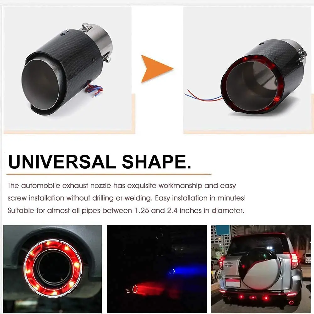 Factory Universal LED Fire Flame Car Exhaust Tip Muffler Pipe For 35-63mm Steel With Led Light