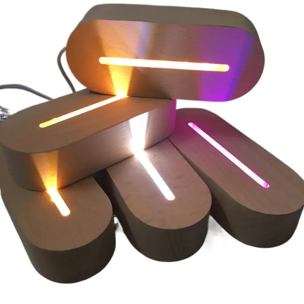 Оптовая продажа Diy 3d светодиодный ночник деревянная светодиодная основа прямоугольная настольная лампа