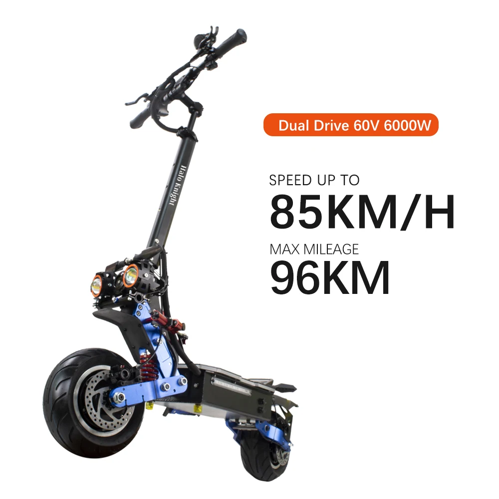 Halo Knight T108 Blue 60V 6000W Electric Scooter Dual Motor 96KM Long Distance Powerful Off Road Electric Scooter For Adults