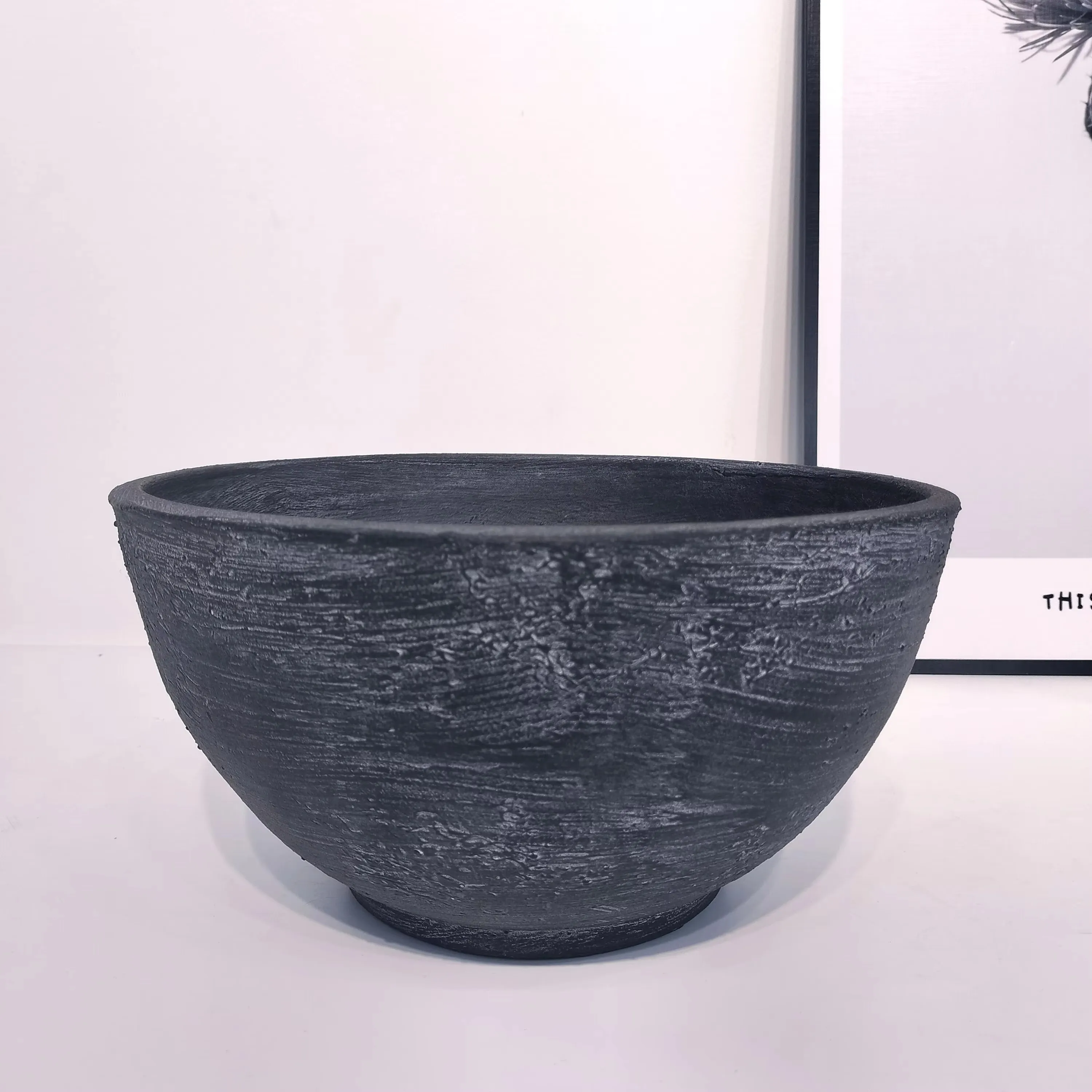 Hot Selling Decorative Tabletop Home Garden Light Concrete Large Square Flower Pots Ceramic Black Vase