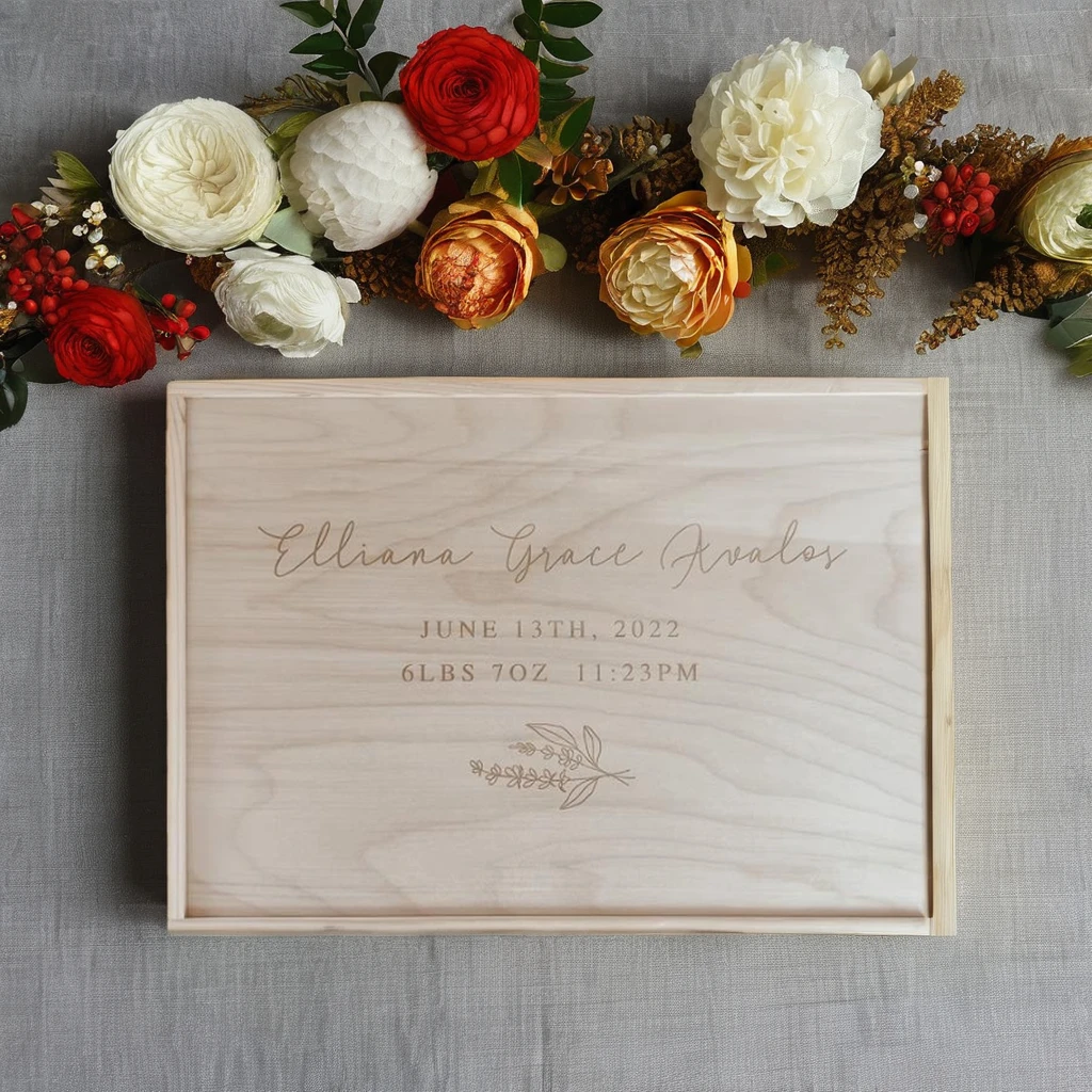 Customized personalized baby gift wood slide box newborn gift  baby memory box wooden souvenir box