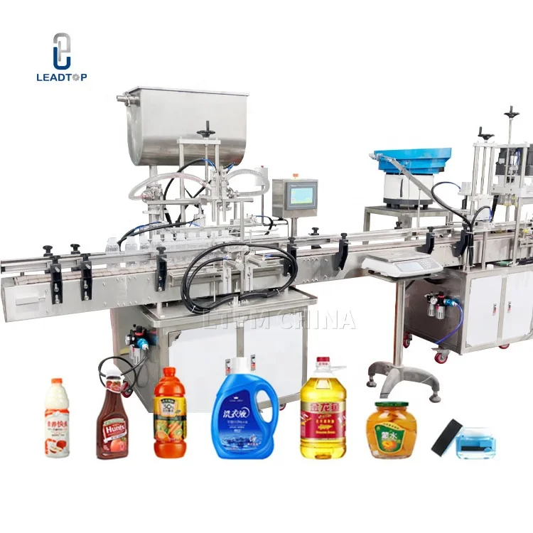 Automatic 4 Heads Piston Pump Liquid Soap Car Shampoo Wax Filling Capping Labeling Machine Production Line