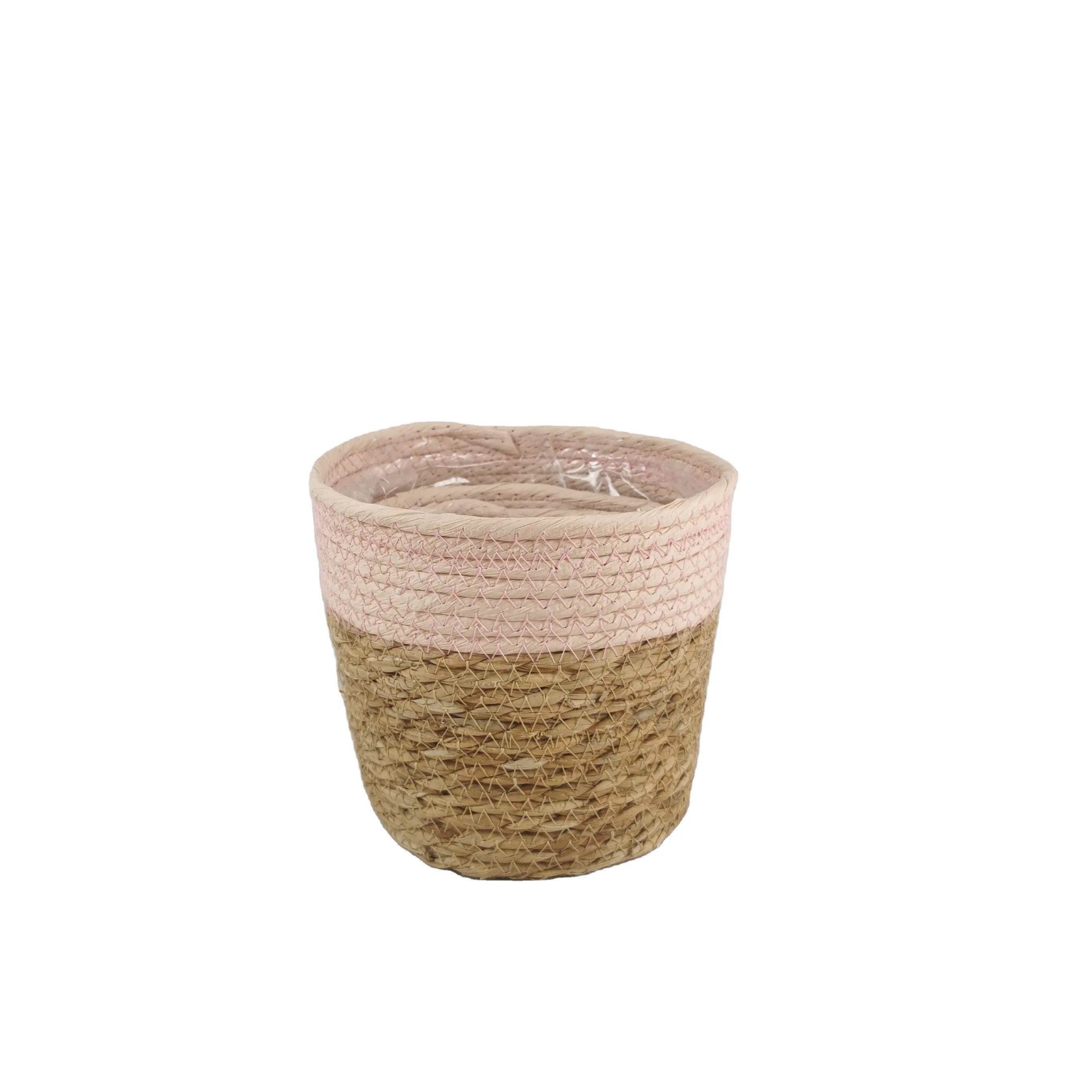 Pink paper rope seagrass woven indoor decoration flower pot