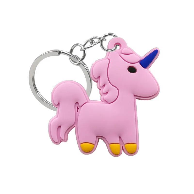 New design unicorn pony cartoon keychain charm pvc soft rubber charm cute three-dimensional rubber key chain