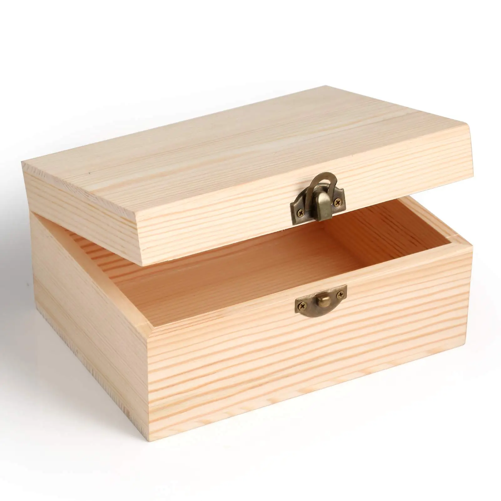 Large Wooden Box 13 x 10 x 6.5 inch Natural Unfinished Pine Wood Boxes with Hinged Lid and Front Clasp for DIY Craft Art