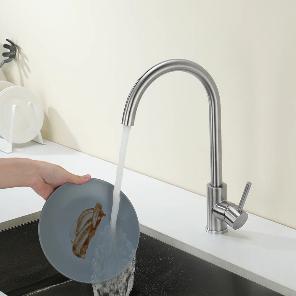 Brushed Stainless Steel 304 Stainless Handle Faucet Single Hole Kitchen Sink Taps Kitchen Sink Faucet