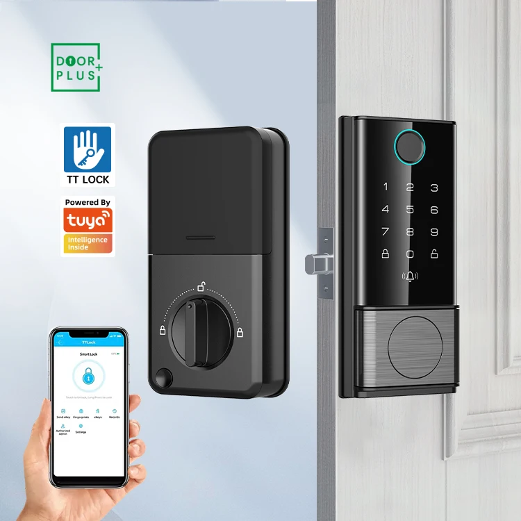 Doorplus Bluetooth Digital Keyless Entry Smart Home Smartlock Door Password TUYA Smart Finger print Lock For Front Door
