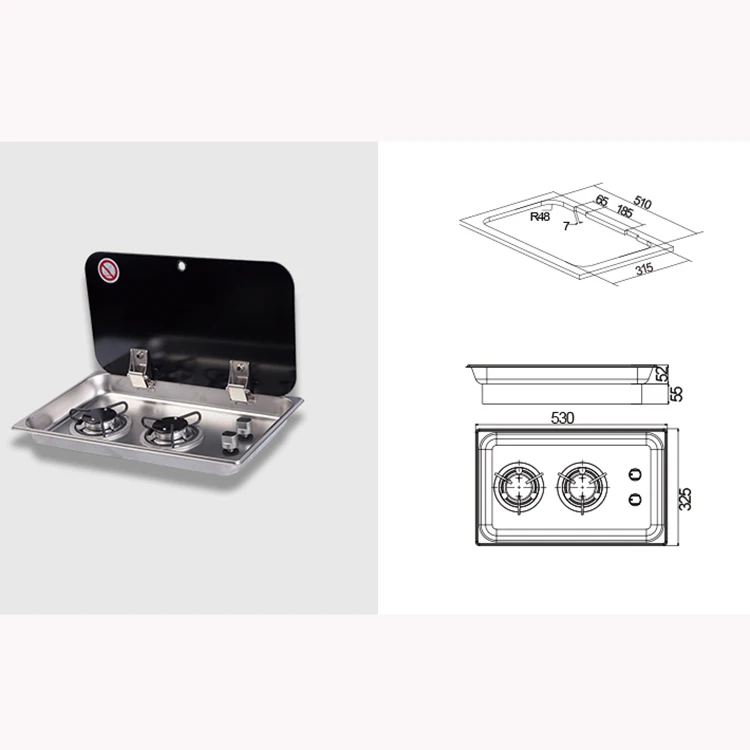 Light Weight Design Tempered Lid Covered 2-Burner Built-in RV Cooktop Propane Stove Silver Gas Stove