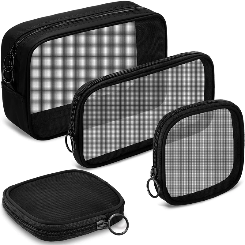 Custom Logo Mesh Makeup Bag Transparent Travel Toiletry Accessories Bag with Zipper Mini Make up Pouch Wash Purse Cosmetic Bags