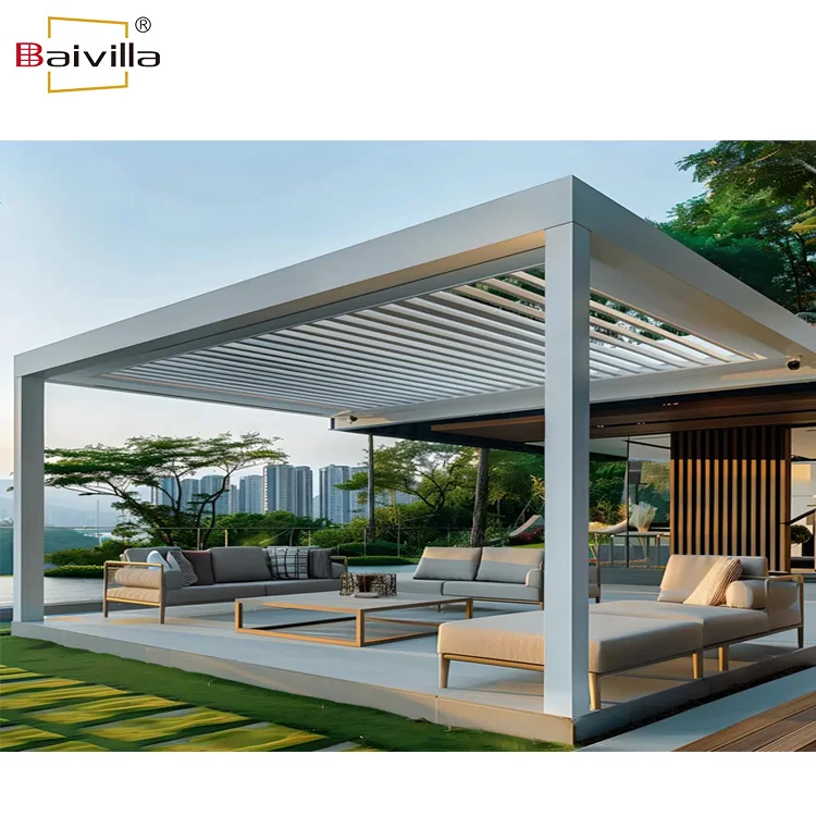 Exterior garden waterproof louvered roof pergolas ideas aluminum canopy shade cover pergola set