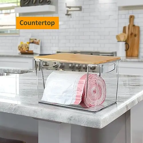 2 in 1 Trash Bag Dispenser Roll Holder 13 Gallon, Garbage Bag Storage Dispenser, Trash Bag Organizer Under Sink, Wall Mount Bamb