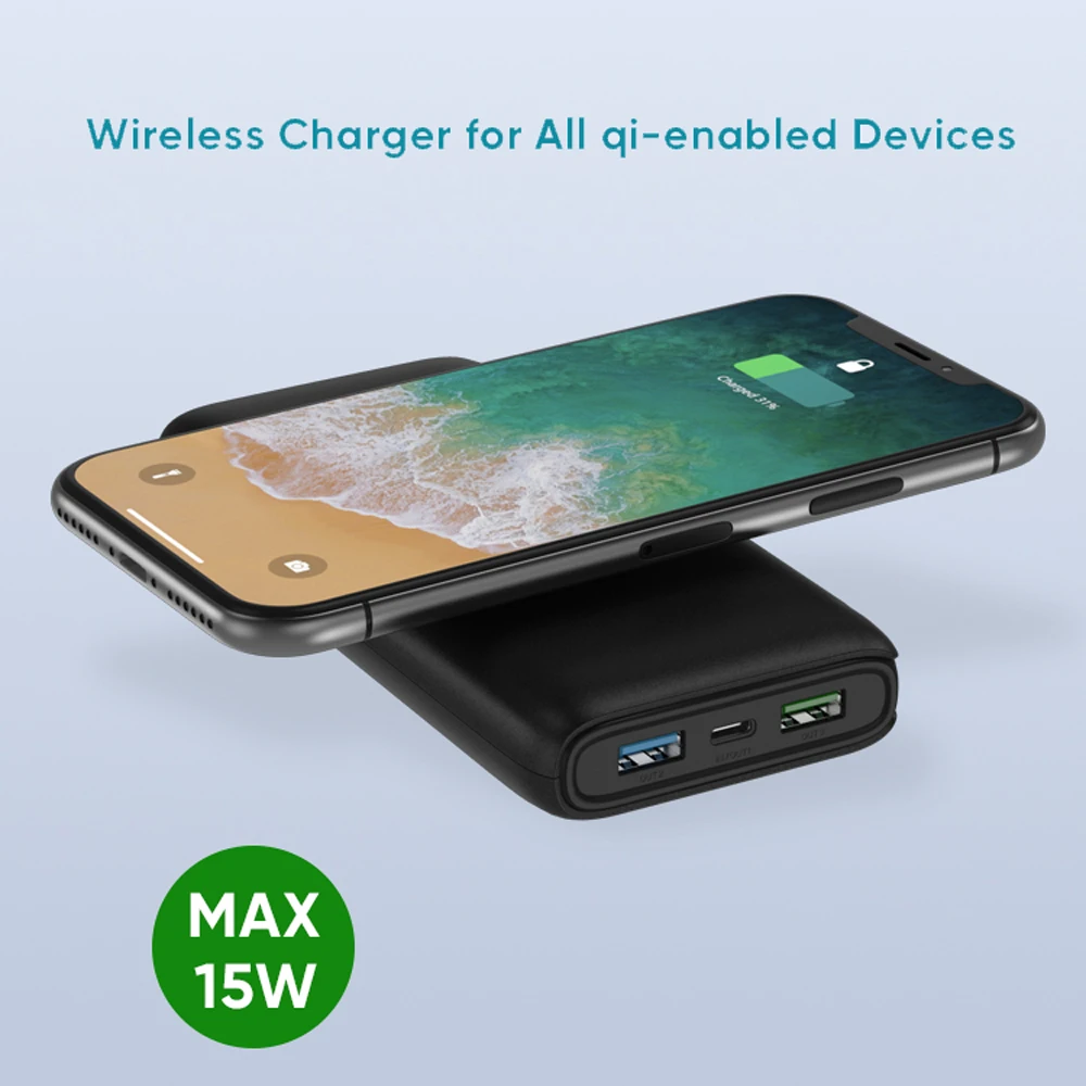 Оптовая продажа литий-полимерный аккумулятор типа C двойной USB беспроводной внешний 20000 мАч светодиодный дисплей портативное зарядное устройство для мобильного телефона зарядные