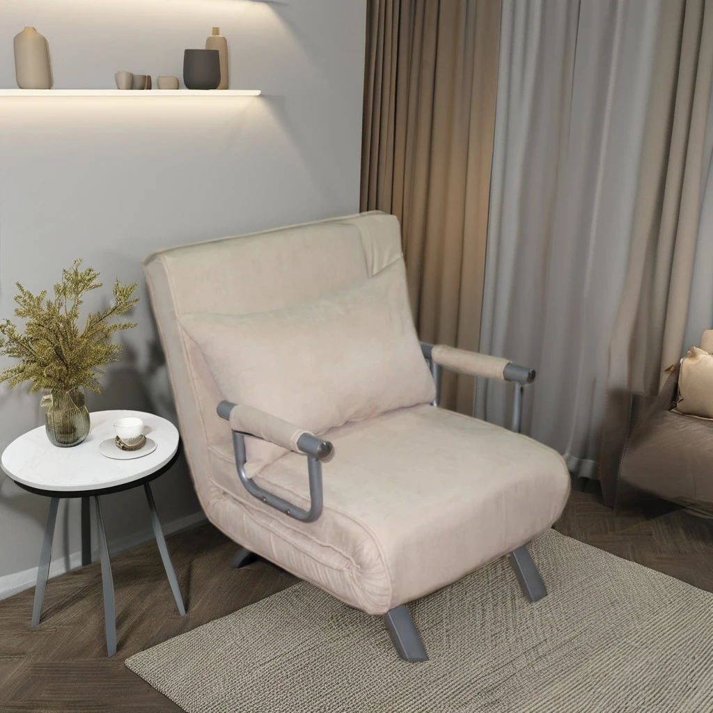 Modern Single Arm Chair for Living Room Full Metal Structure Sofa Bed with Foam Recliner & Sleeper Features Single Seat Couch