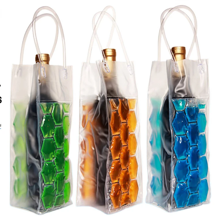 Custom Design Gel Ice Champagne Cooling Bag Pack with Handle PVC Wine Cooler Bags