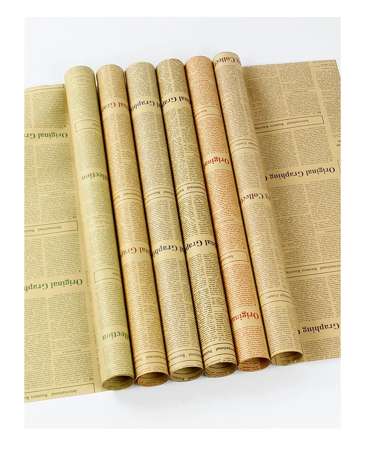 
Wholesale Nice Florist Wrapping Kraft Paper Packaging English Newspaper Wrapping Paper Vintage Flower Kraft Paper 