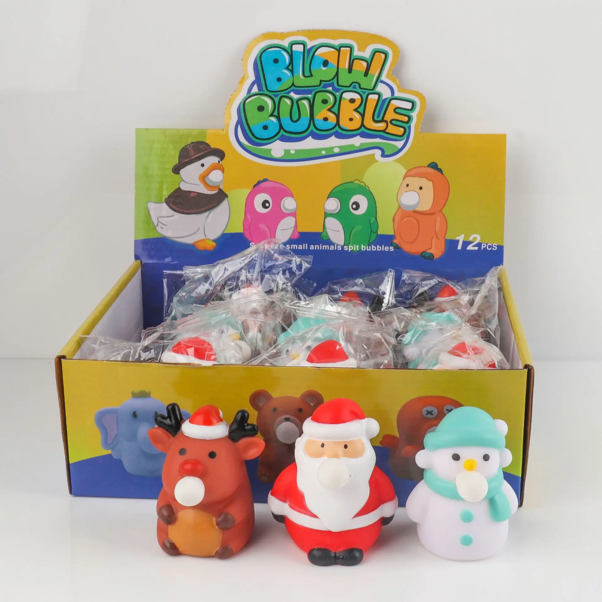 Christmas Blowing Bubbles Santa Cute Squeeze Fidget Toy Gift Box Soft Claus Snowman TPR Stress Relief Squeeze Toy Set For Kids