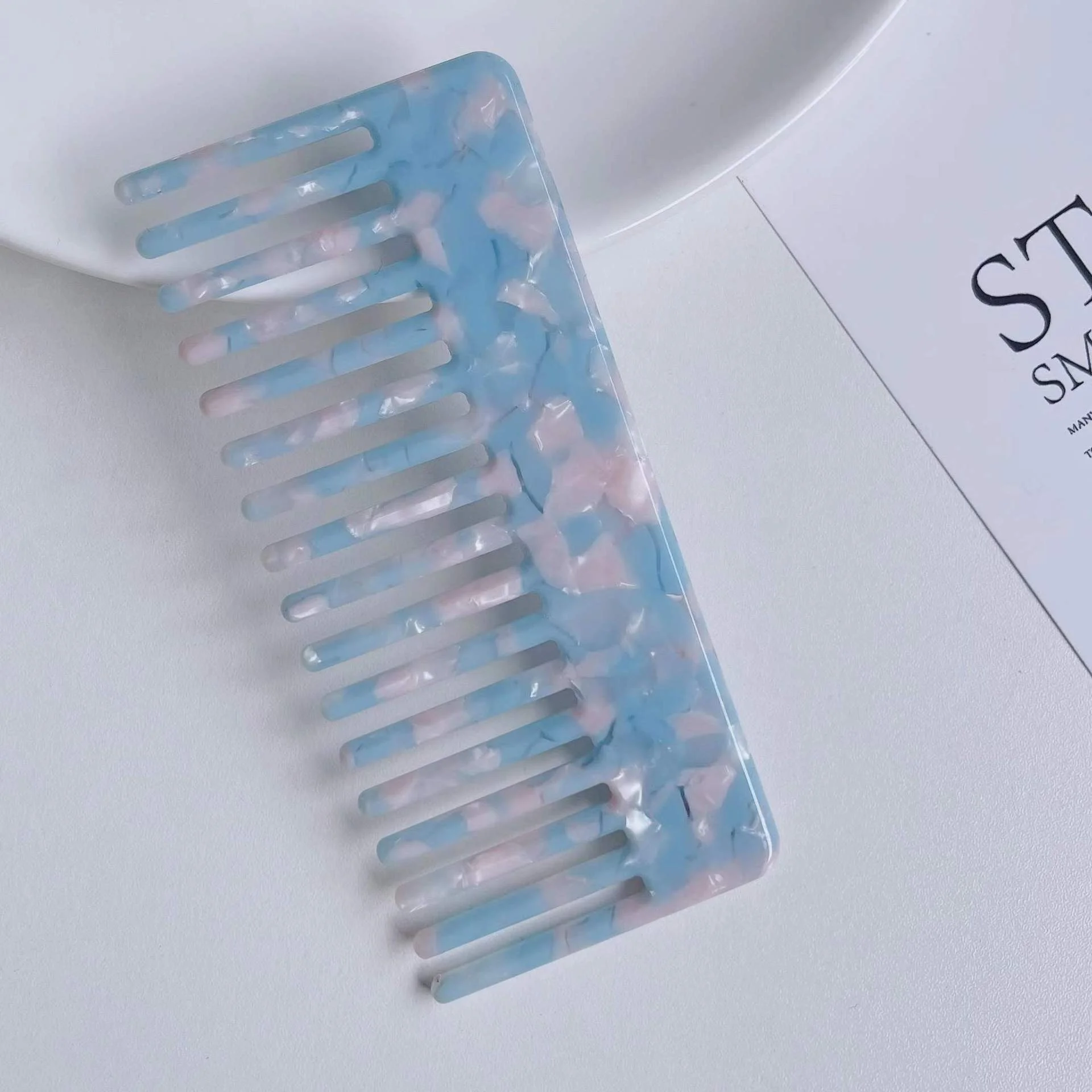 Detangle Acetic Acid Hair Comb Portable Leopard Marble Cushion Custom Wide Tooth Comb