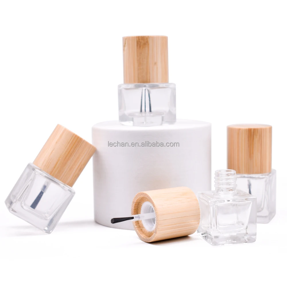 High Quality Black Soft Hair Nail Polish Bottle with Bamboo Cover Glass Bottles Genre