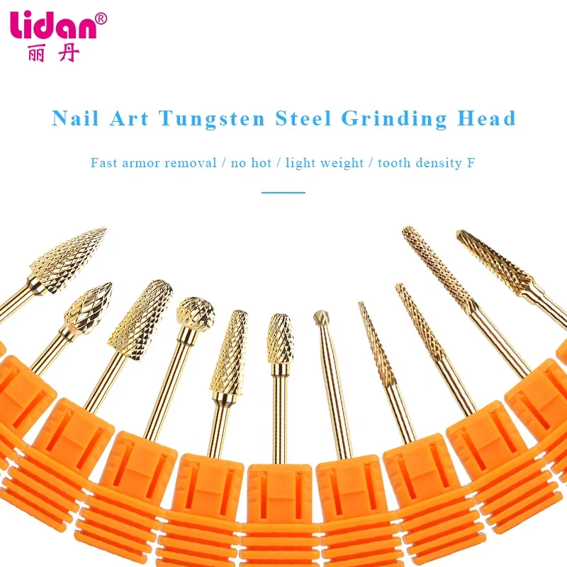 Gold Small Barrel Nail Drill Bits Tungsten Steel Alloy Nail Drill Bit Set Carbide Tapered Manicure Exfoliate Nail Drill Bit