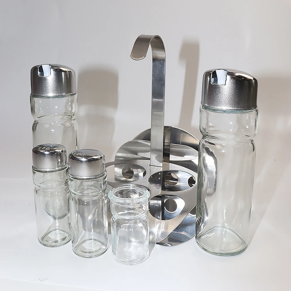 Hot Selling Kitchen Cooking Soy Sauce Olive Oil Storage Bottles Jars Spice Vinegar Food Glass Storage Containers Set Accessories