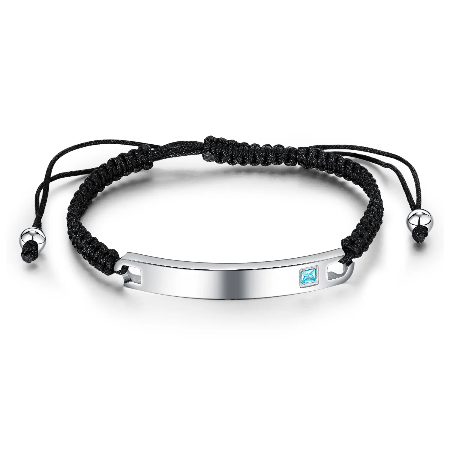 Adjustable Rope European Bar Charm Mirror Polished Bracelet Engraved Logo Simple Cord Bracelet For Women And Men