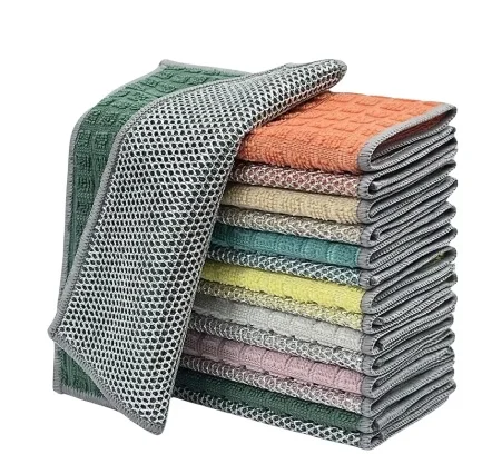 Silver Wire Stripe Double Side Cleaning Cloth Micro Fiber and Polyester Absorbent and Soft Dish washing Cloth