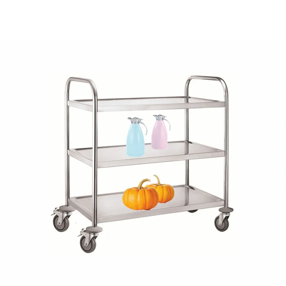 Stainless Steel Hotel Restaurant 3 Tier Food Cart Trolley Stainless Meat Trolley for Transport