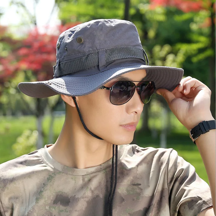 Custom Summer Solid Foldable Bucket Hats For Mens Fisherman Hats With Wide Brim Sun Fishing Breathable Mesh Polyester Sun Hat