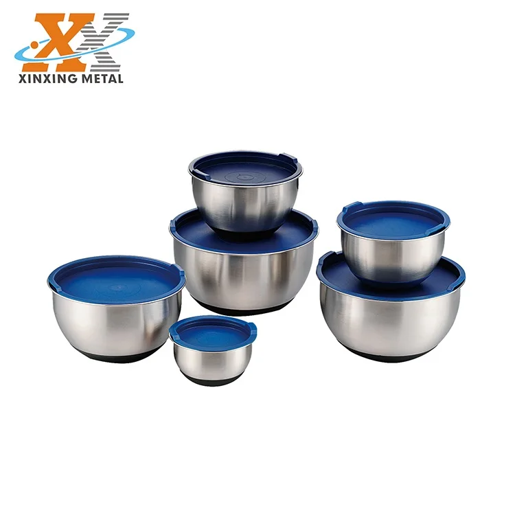 Hot Sale Blue cover Steel Fruit Salad Cutter Mixing Compote Salad Bowl Set