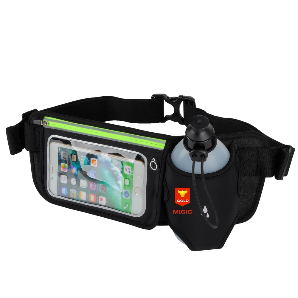 Hot Selling Adjustable Fitness Neoprene Belt Bag Waist Outdoor Sport Running Travel Waist Belt Bag with Bottle Holder