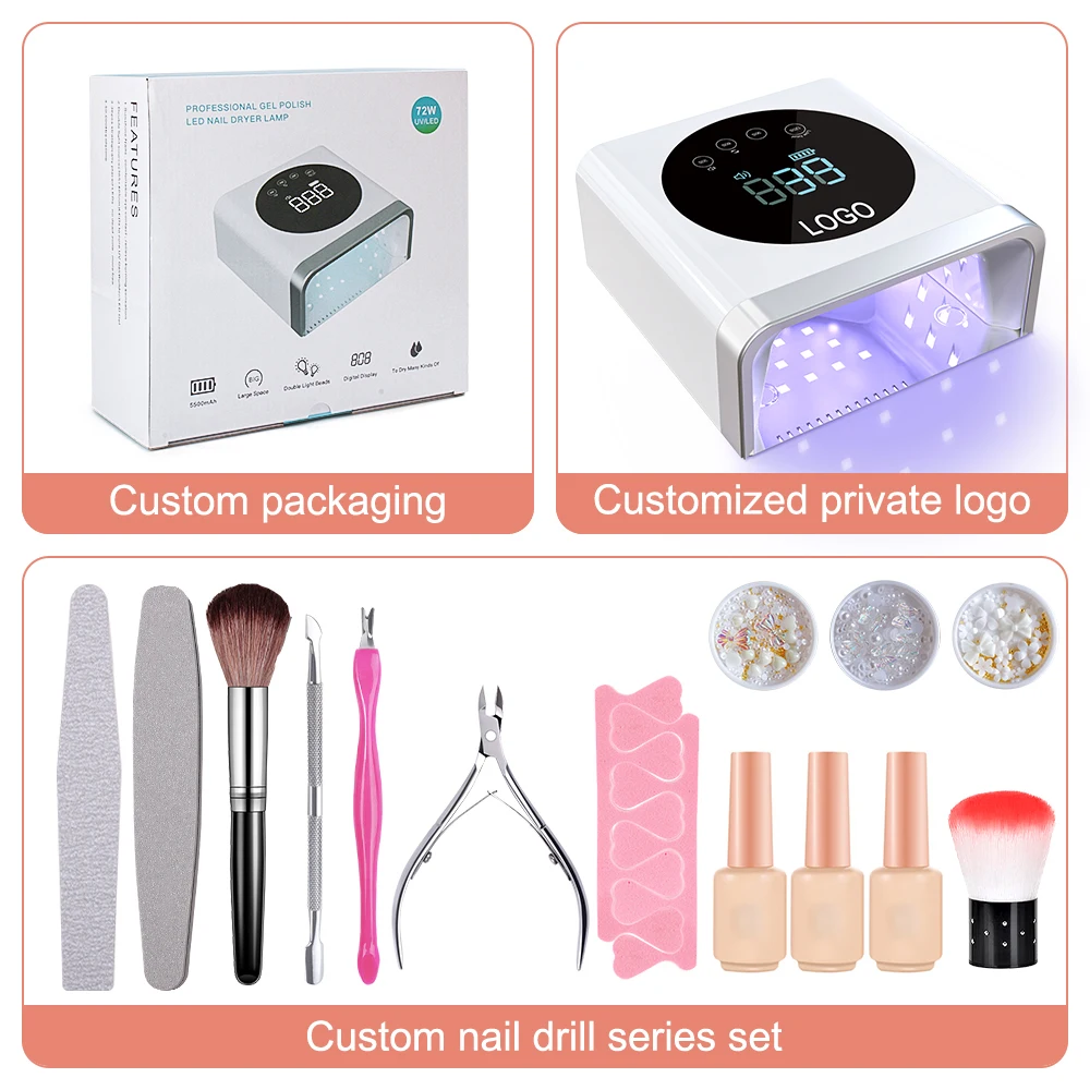 Powerful 72W Dual LED/UV Nail Curing Lamp Removable Mental Base Nail Dryer for Gel Polish Nail Equipment for Salon and Home