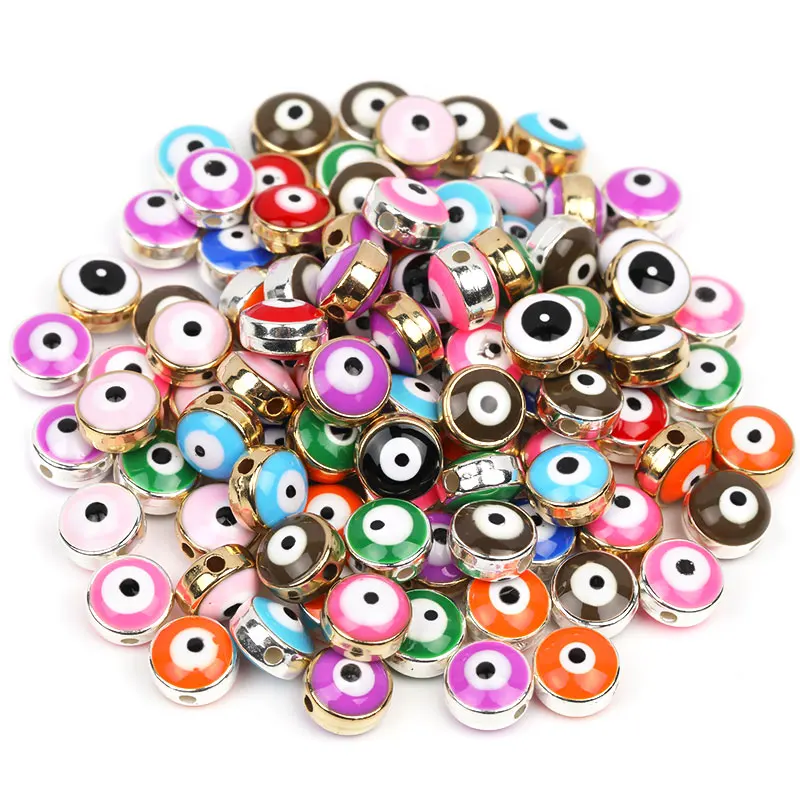 Wholesale Mix Color Flat Evil Eye Loose Glass Beads 8mm Evil Eye Bead For Bracelet And Jewelry Making