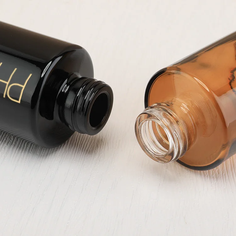 Custom amber black glass serum bottle 1oz 30ml skincare packaging face essential hair oil moisture dropper bottles cosmetic
