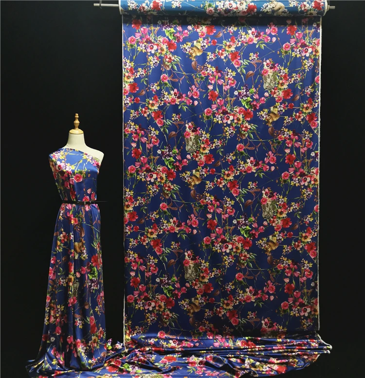 
Animal Floral Print Silk Viscose Spandex Fabric Satin Fabrics 16mm Viscose Fabric 