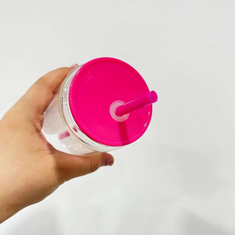 Reusable Coffee pre drilled hole snow globe beer 12oz 15oz sublimation double wall beer can glass with plastic lid and straw