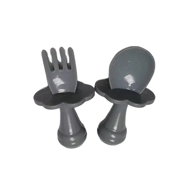 Plastic baby  fork and spoon set with choke protection barrier