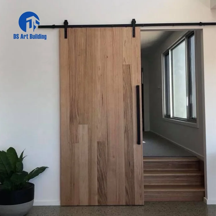 DS American Solid Wood Panel Barn Door Security Modern Entry Soundproof Door Interior Partition Sliding Barn Door
