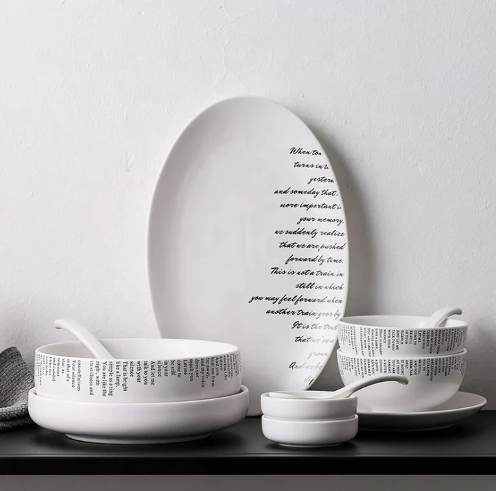 
Creative English alphabet ceramic matte cutlery dishes home rice bowl dishes Western dishes fish plate 