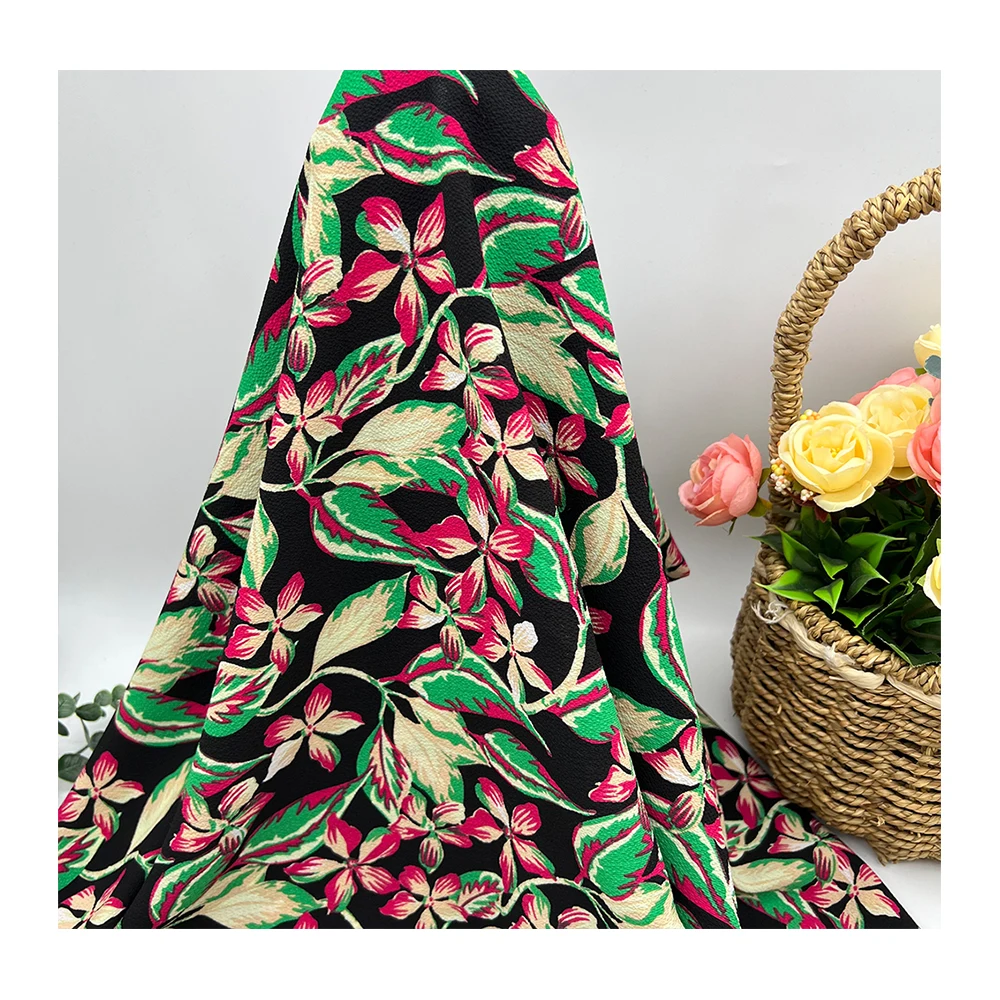 Eco-friendly Wholesale new fashion vintage floral printed bubble chiffon fabric textured soft hand feel crepe fabric chiffon