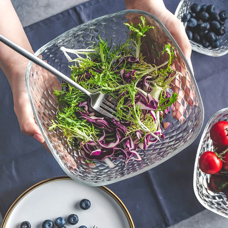 Hot Sale Cheap Lead Free Houseware Cheap Diamond Square Glass Salad Bowl