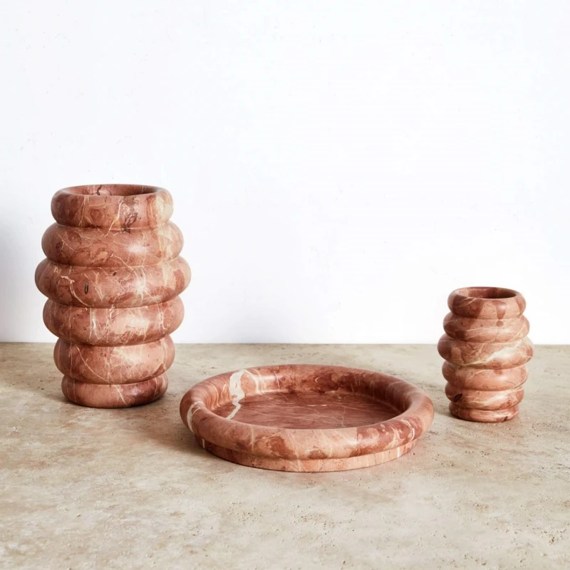 stonekocc Brand 23x33cm Natural Marble ROSSO ALICANTE Spiral Organic Vase Creative Geometric Ornament Layered Flower Container